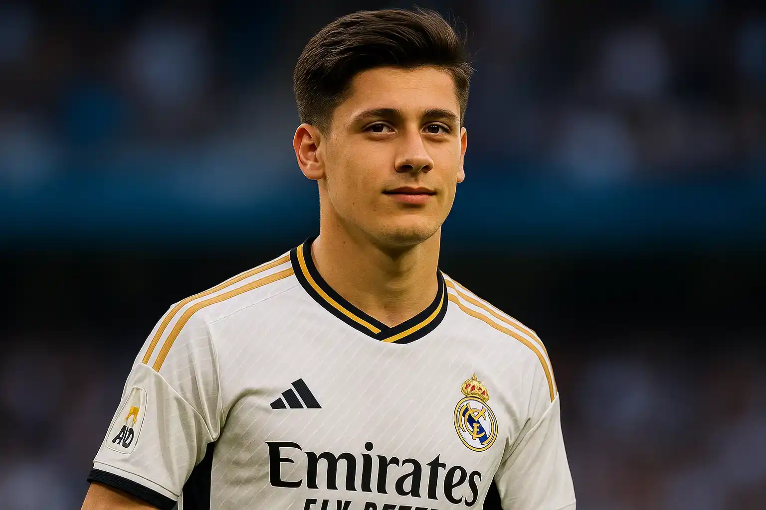 Arda Guler trong màu áo Real Madrid, ánh mắt tự tin của một ngôi sao trẻ